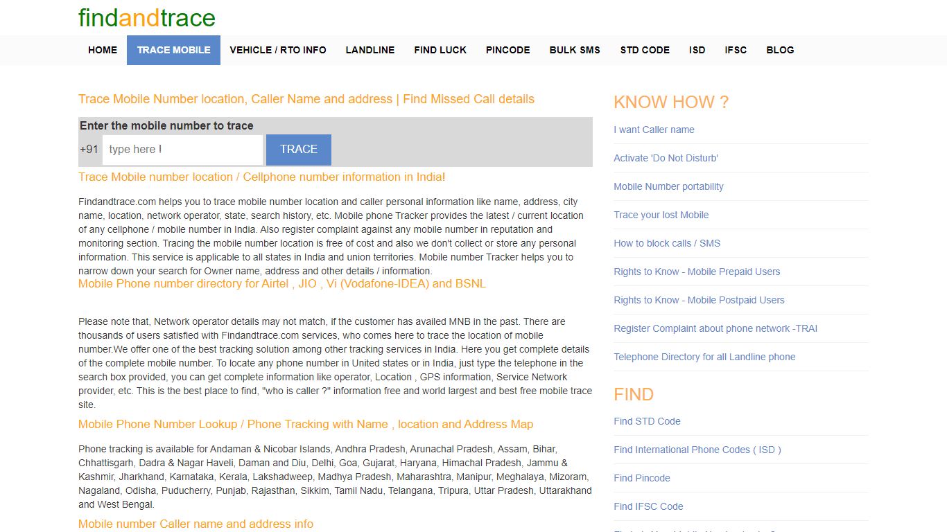 Trace Mobile Number location, Caller Name and address - Findandtrace.com